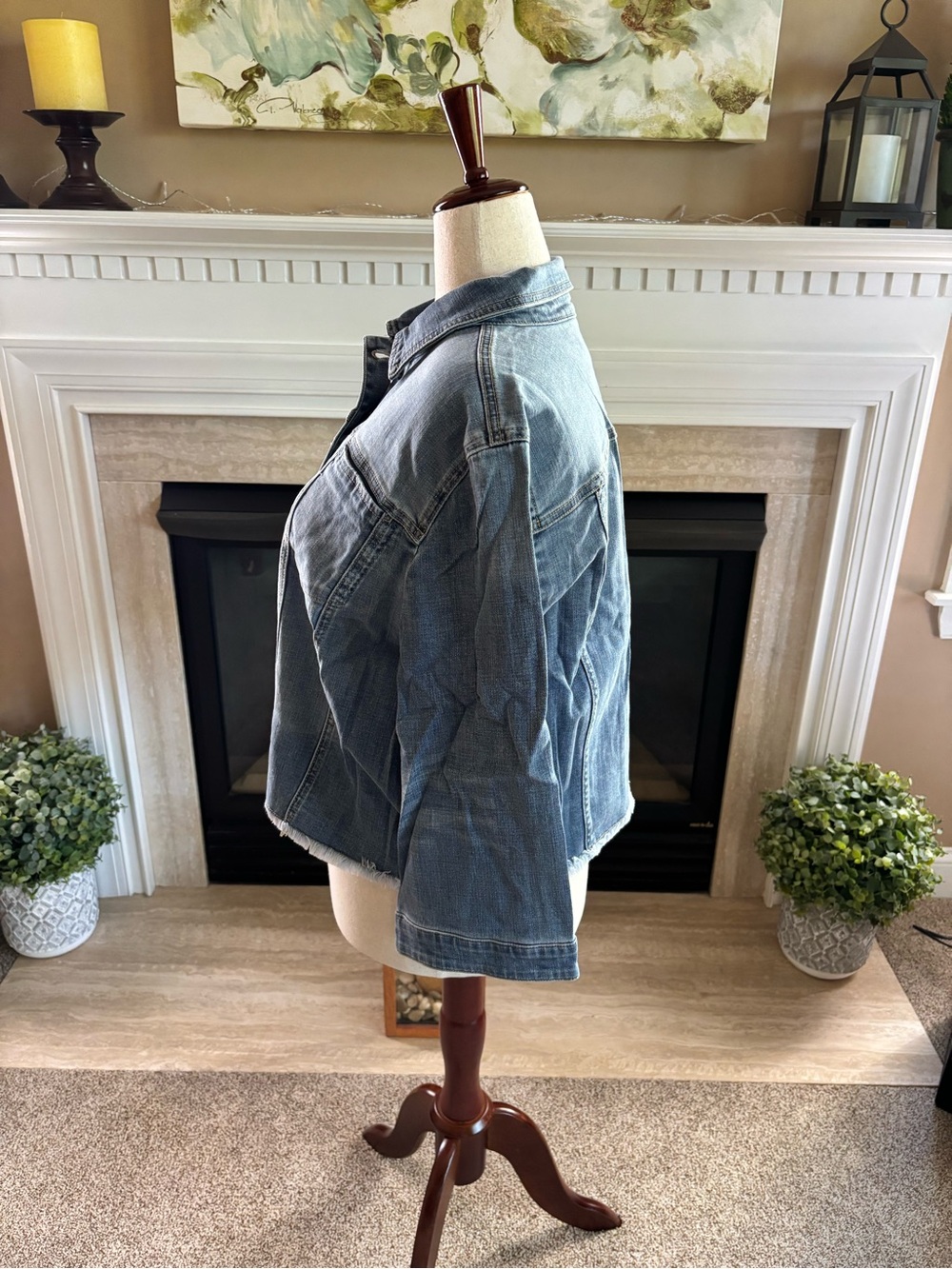 *NEW* Chico’s Cropped Denim Jacket 3/4 Sleeve - Mediterranean - Size - 20/22 - Picture 3 of 11